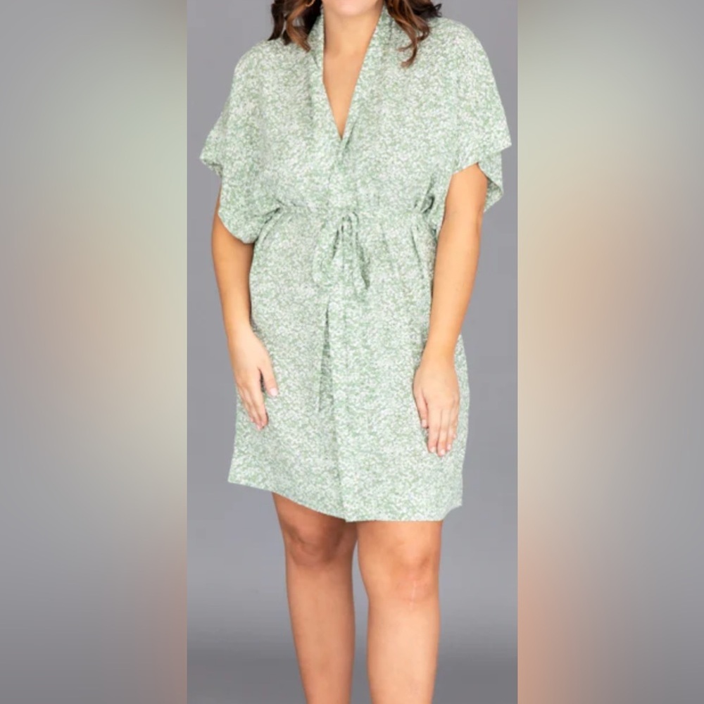 Pink Lily Green Floral Wrap Dress